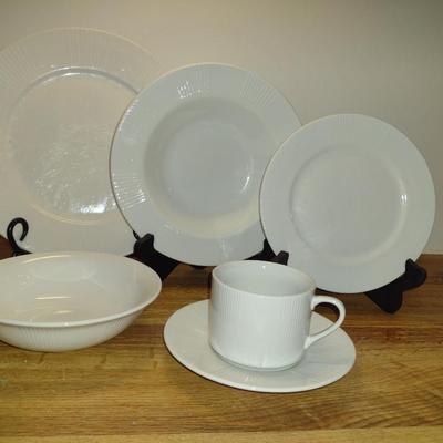 LNT Home White Dinnerware with Decorative Edge- 50 Pieces