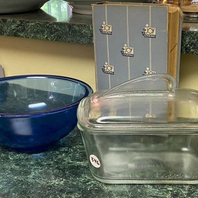 Vintage Kitchen Glassware and Rare 1953 Edition of Joy of Cooking Cookbook