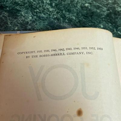 Vintage Kitchen Glassware and Rare 1953 Edition of Joy of Cooking Cookbook