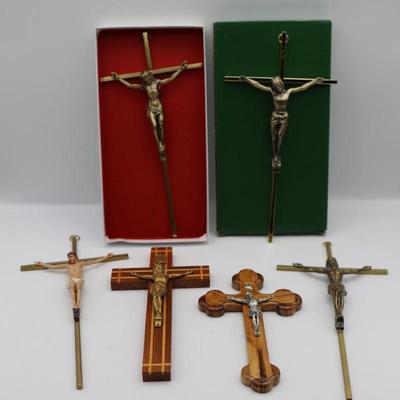 Six Wood & Metal Wall Mount Crucifixes