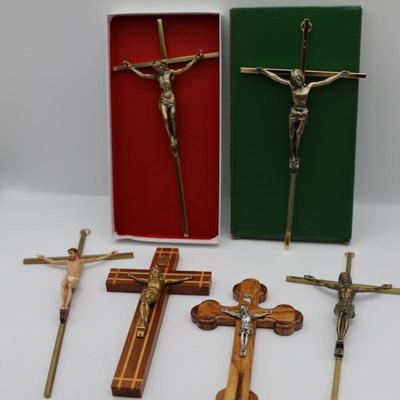 Six Wood & Metal Wall Mount Crucifixes