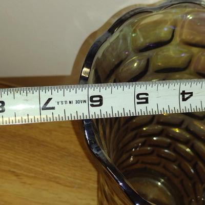 Vintage Federal Glass Yorktown Smokey Gray Iridescent Vase- Approx 8" Tall