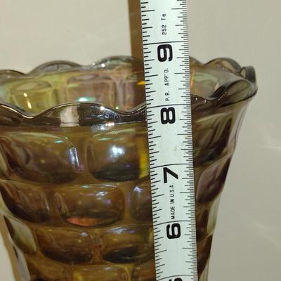 Vintage Federal Glass Yorktown Smokey Gray Iridescent Vase- Approx 8" Tall
