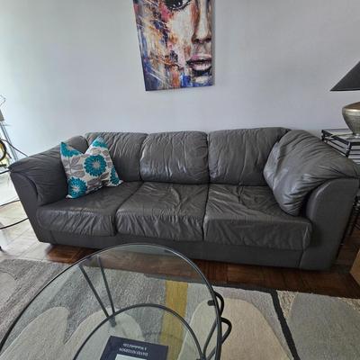 Gray 3 Seater Leather/Sleeper Couch
