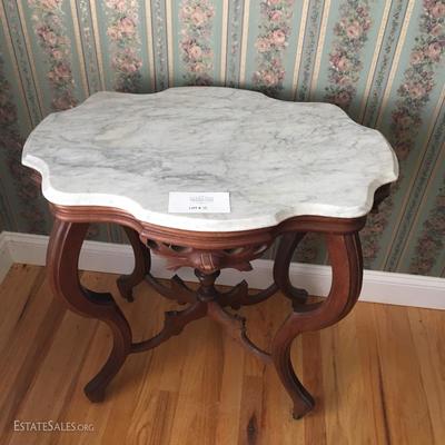 LOT 10 - Pair Marble Top Wood Tables