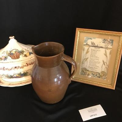 LOT 32- Pottery Jug, Ceramic Tureen, Bread Prayer Picture