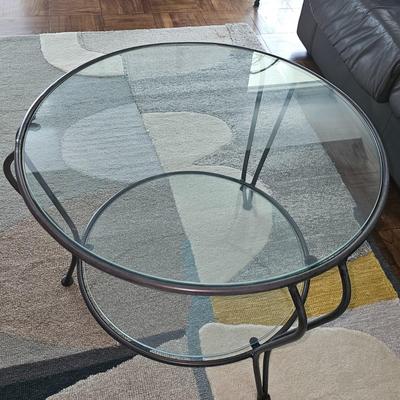 Glass and Wrought Iron Coffee and Side Table