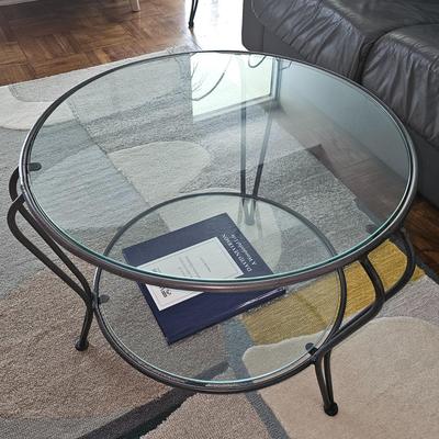 Glass and Wrought Iron Coffee and Side Table