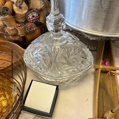 Mid Century Cake trays glass pedestals Aluminum covers,
