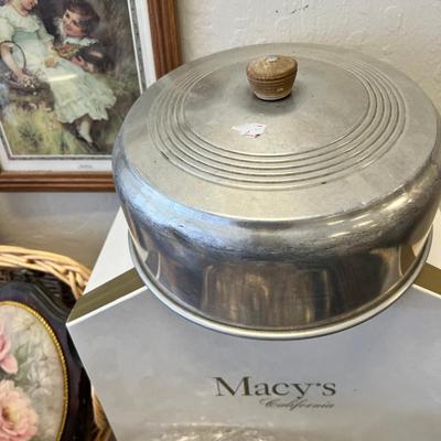 Mid Century Cake trays glass pedestals Aluminum covers,