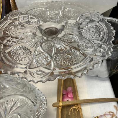 Mid Century Cake trays glass pedestals Aluminum covers,