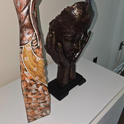 Contemporary Polystone Mask Decorative Sculpture & Woman Sculpture