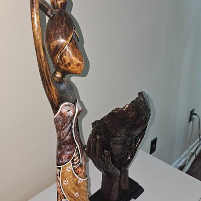 Contemporary Polystone Mask Decorative Sculpture & Woman Sculpture