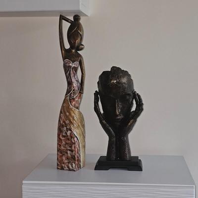 Contemporary Polystone Mask Decorative Sculpture & Woman Sculpture
