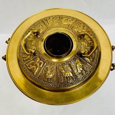 Vintage Brass Large Korean Hot Pot with Zodiac Signs