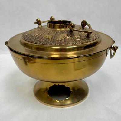 Vintage Brass Large Korean Hot Pot with Zodiac Signs