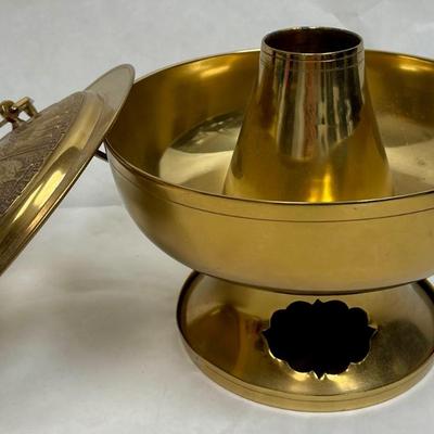Vintage Brass Large Korean Hot Pot with Zodiac Signs