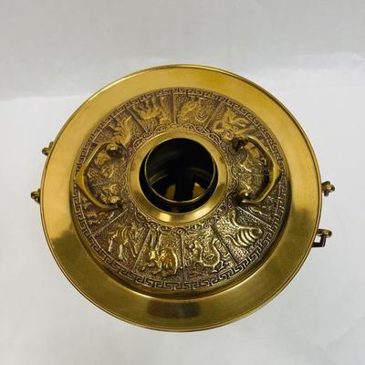 Vintage Brass Large Korean Hot Pot with Zodiac Signs