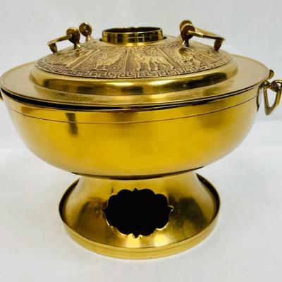Vintage Brass Large Korean Hot Pot with Zodiac Signs