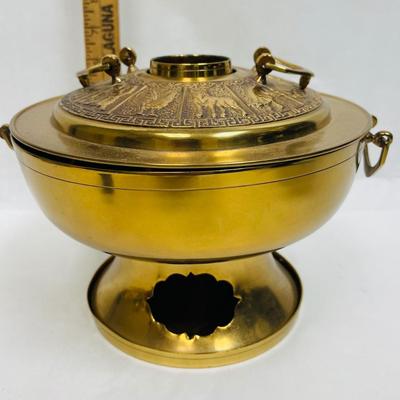 Vintage Brass Large Korean Hot Pot with Zodiac Signs