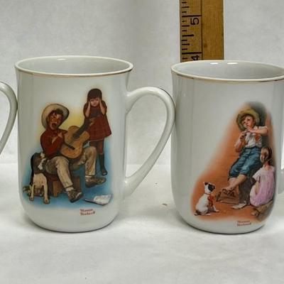 Set of 4 Ceramic Norman Rockwell Coffee Mugs