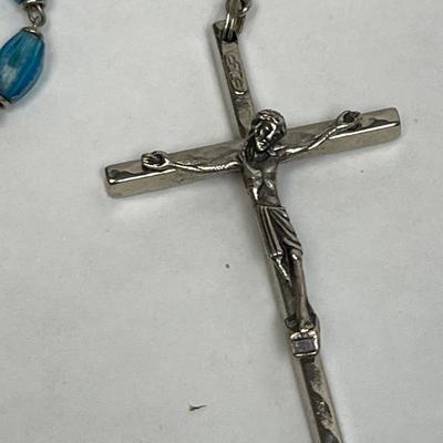 Rosary Beads - Blue - with Silver Tone Cross