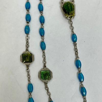 Rosary Beads - Blue - with Silver Tone Cross