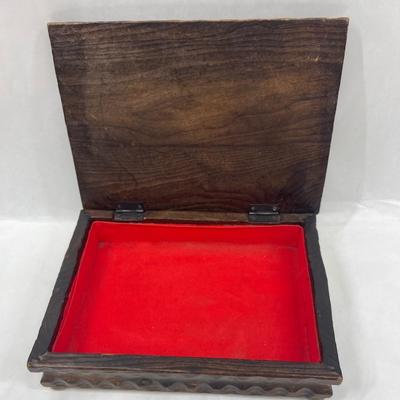 Vintage Carved Wood Hinged Box Jewelry Chest Sailing Ship image Nautical Decor