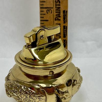 Smokers Trio Polished Brass Ashtray & 2 tri-footed lighters