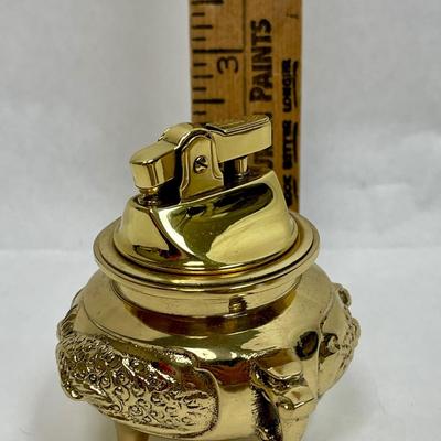 Smokers Trio Polished Brass Ashtray & 2 tri-footed lighters