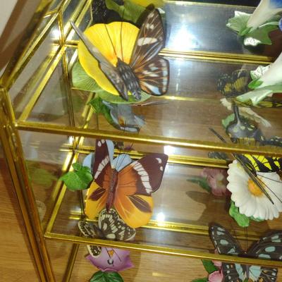 Collection of Nine Franklin Mint Butterfly Figurines with Glass and Brass Display