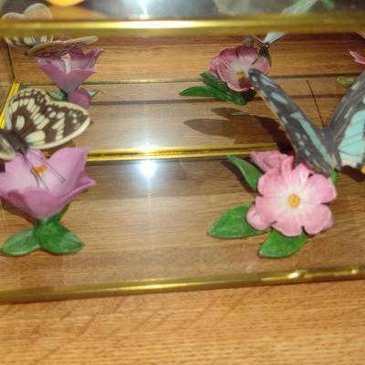 Collection of Nine Franklin Mint Butterfly Figurines with Glass and Brass Display