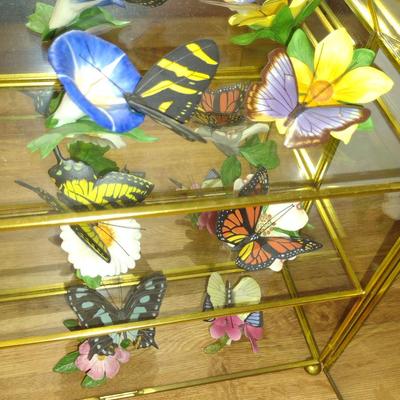Collection of Nine Franklin Mint Butterfly Figurines with Glass and Brass Display