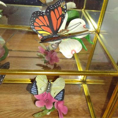 Collection of Nine Franklin Mint Butterfly Figurines with Glass and Brass Display