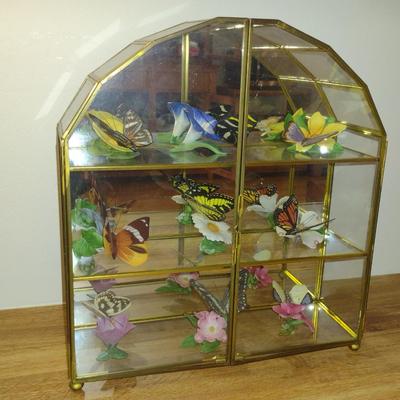 Collection of Nine Franklin Mint Butterfly Figurines with Glass and Brass Display