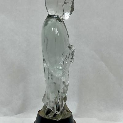 Clear Statue Crystal Goddess Buddha Kwan Yin on Brass base - believed to be Stueben