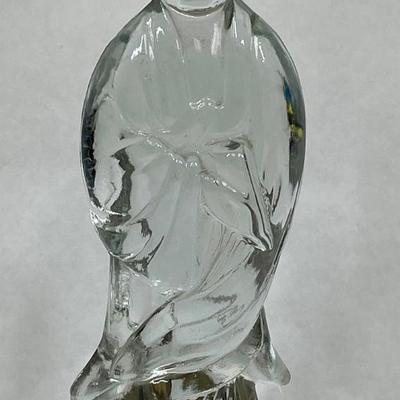 Clear Statue Crystal Goddess Buddha Kwan Yin on Brass base - believed to be Stueben
