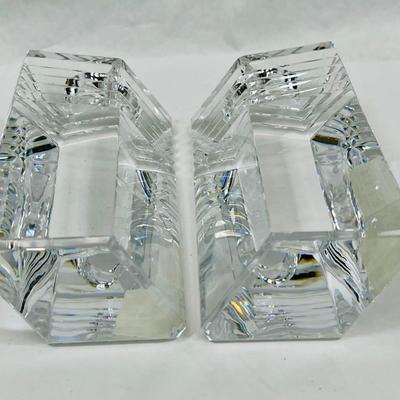 Pair of Thick Art Deco Style Clear Crystal Candleholders