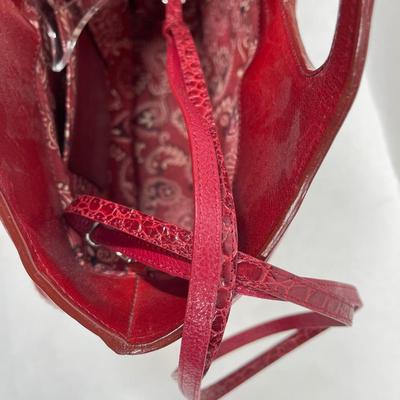 Brighton Stitched Red Leather & Rattan Straw Purse Handbag Heart-shaped Handle