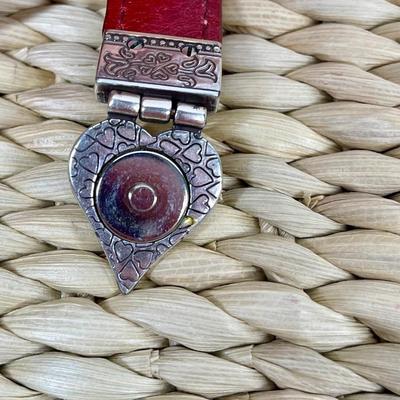 Brighton Stitched Red Leather & Rattan Straw Purse Handbag Heart-shaped Handle