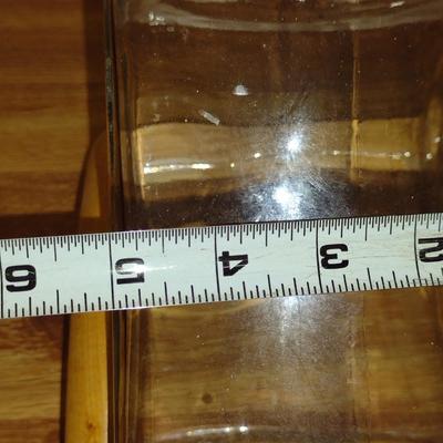 Trio of Glass Canisters with Wooden Lids and Holder