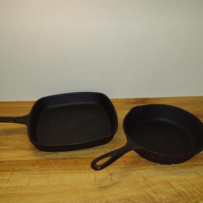 Pair of Cast Iron Skillets- Approx 9 1/2" Square and 8" Round
