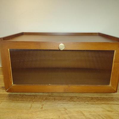 Wood Finish Bread Box with Glass Door