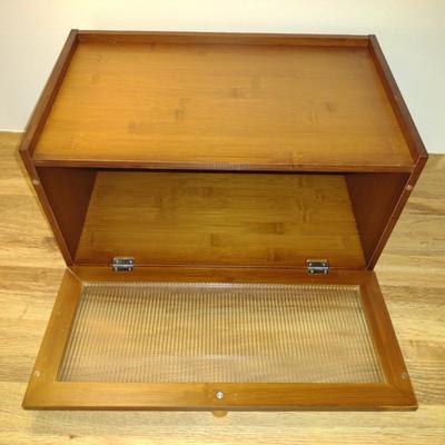 Wood Finish Bread Box with Glass Door