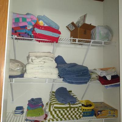 Assorted Linens and Contents of Closet