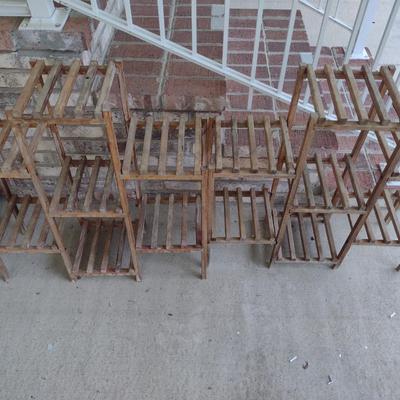 Pair of Wooden Multi-Tier Plant Stands