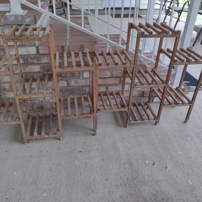 Pair of Wooden Multi-Tier Plant Stands