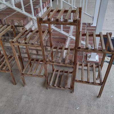 Pair of Wooden Multi-Tier Plant Stands