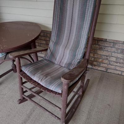 Three Piece Wooden Patio Furniture Set- Two Rocking Chairs and One Table