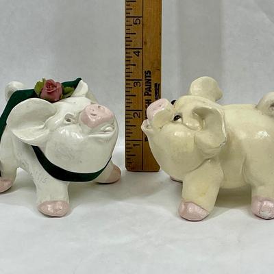 Two Stout Pig Figurines Chalkware